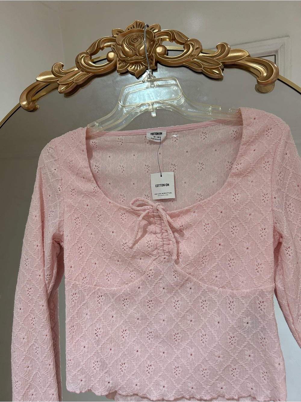 NWT Pink Eyelet Tie-Front Cotton-On Babydoll Top, Size XS